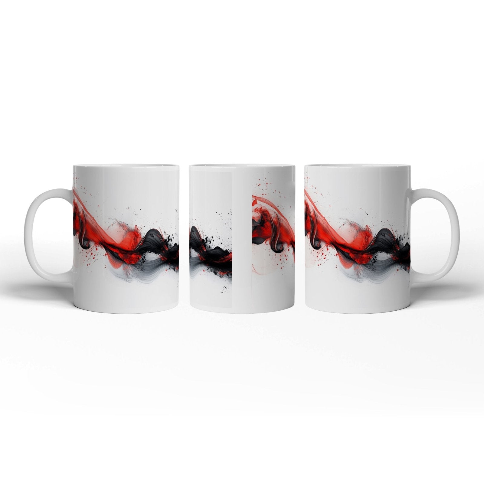 Motivtasse Rotes Feuer tanzt mit schwarzem Rauch auf weißer Leinwand. - deyoli