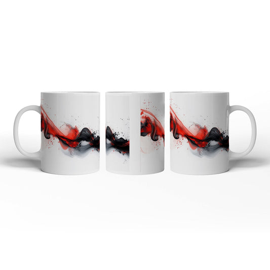 Motivtasse Rotes Feuer tanzt mit schwarzem Rauch auf weißer Leinwand. - deyoli