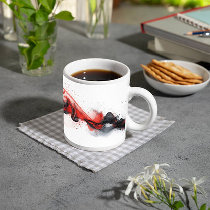 Motivtasse Rotes Feuer tanzt mit schwarzem Rauch auf weißer Leinwand. - deyoli
