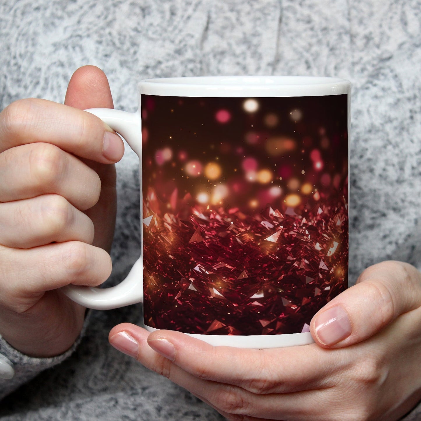Motivtasse Rubinrote Kristalle funkeln im Bokeh der Fantasie. - deyoli
