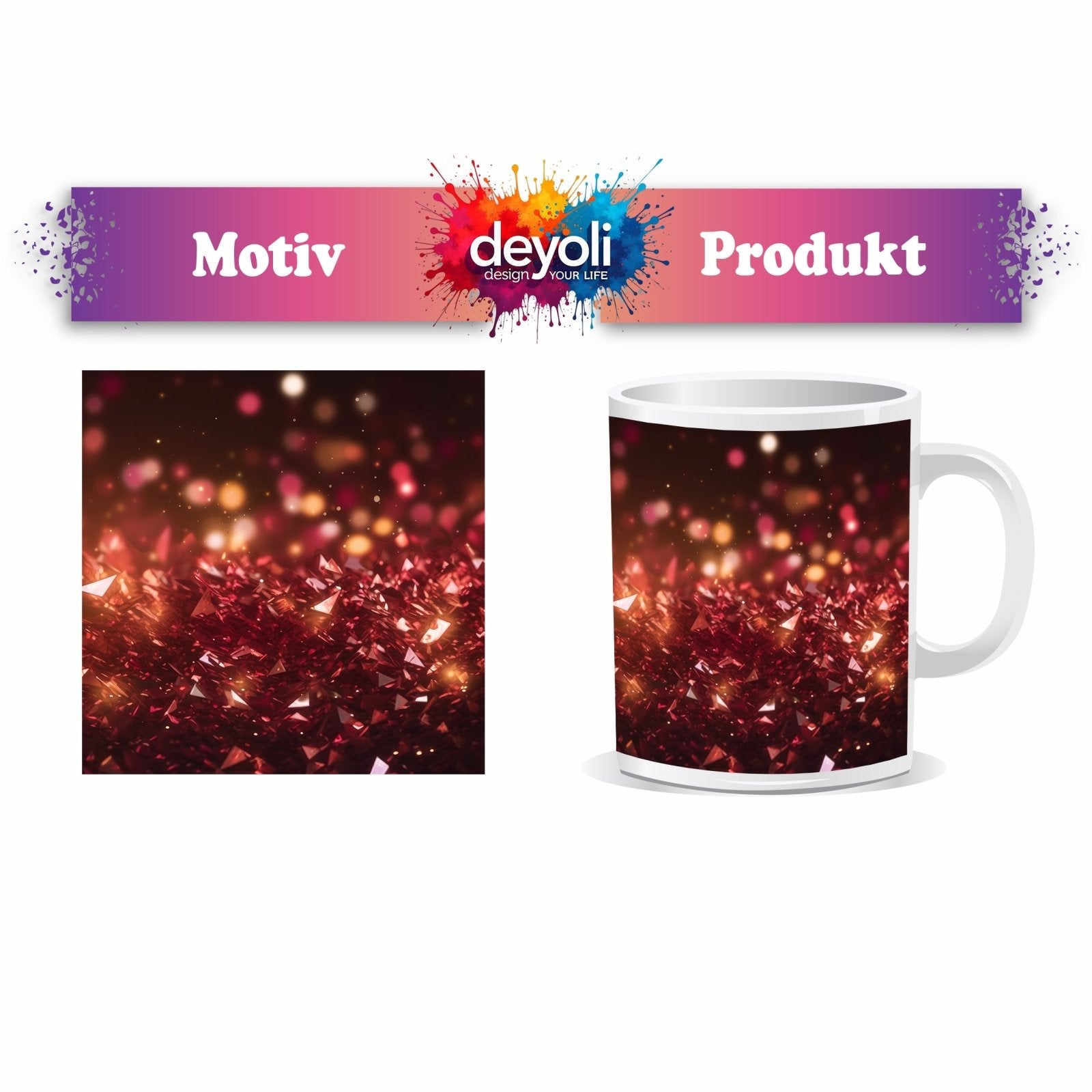 Motivtasse Rubinrote Kristalle funkeln im Bokeh der Fantasie. - deyoli