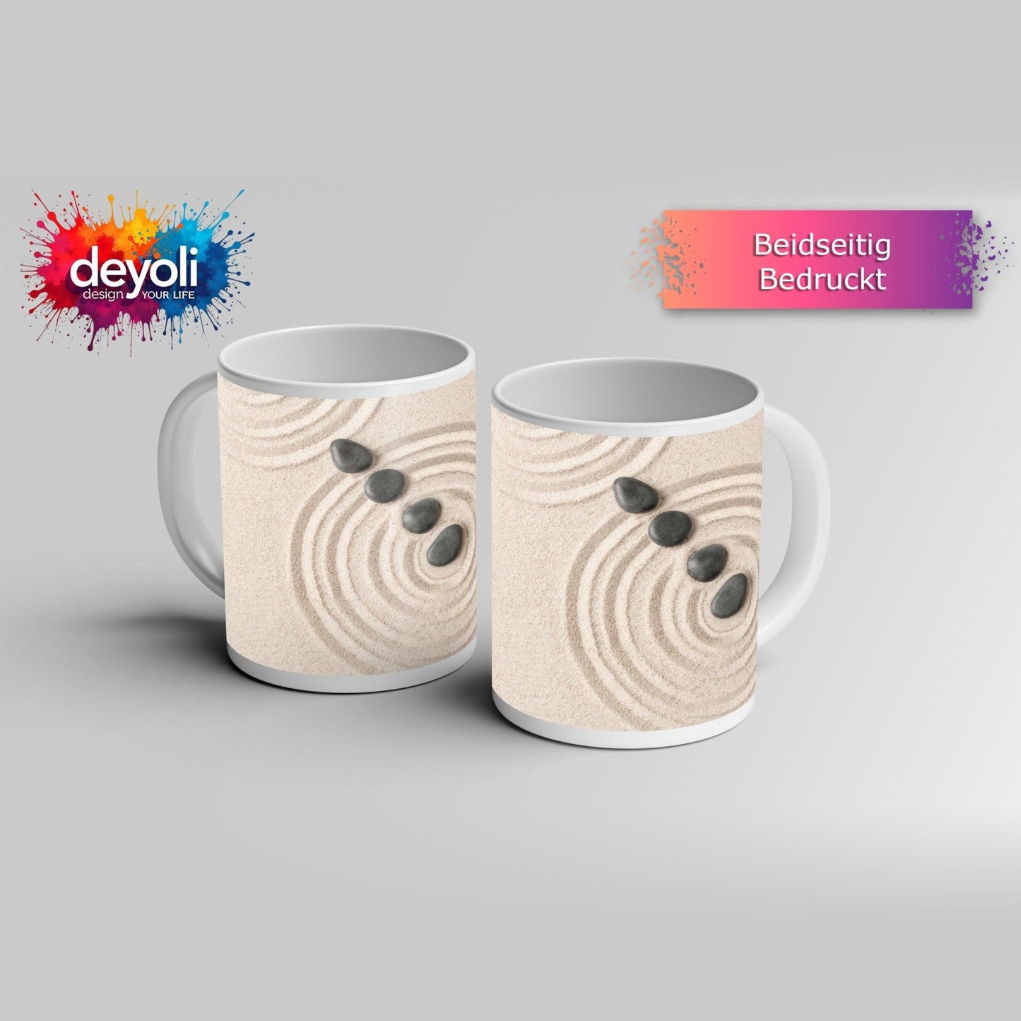 Motivtasse Ruhe in Kreisen – Zen - Garten aus Sand und Stein. - deyoli