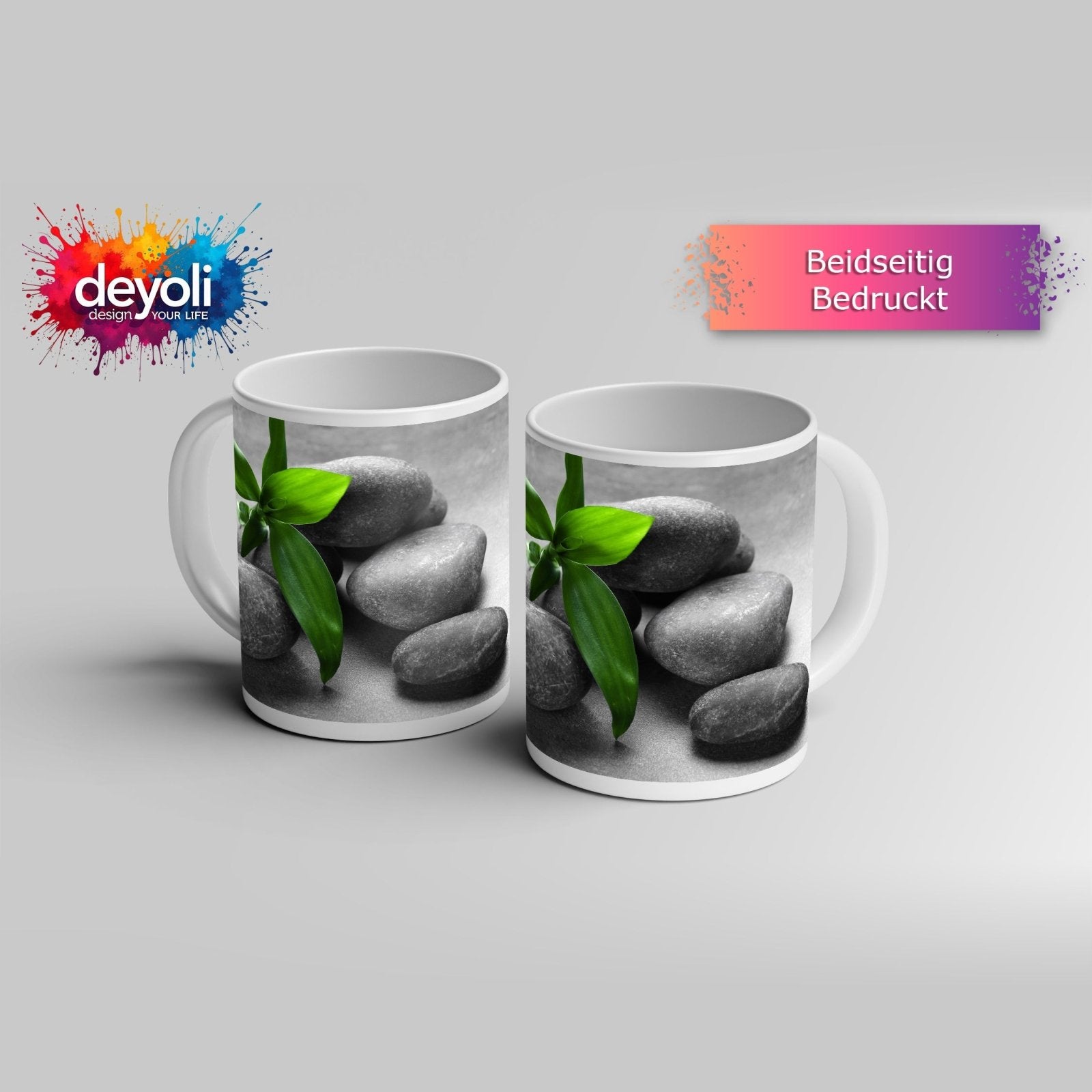 Motivtasse Ruhevolle Steine und Blattgrün – ein Stillleben der Balance. - deyoli