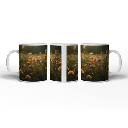 Motivtasse Sanftes Licht küsst ein Feld aus buttergelben Blumen. - deyoli