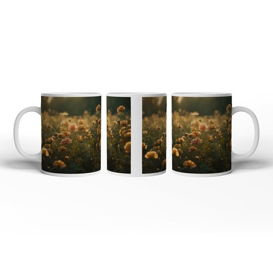 Motivtasse Sanftes Licht küsst ein Feld aus buttergelben Blumen. - deyoli