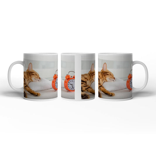 Motivtasse Schlummerkatze und Uhr – Zeit steht still im Traum. - deyoli