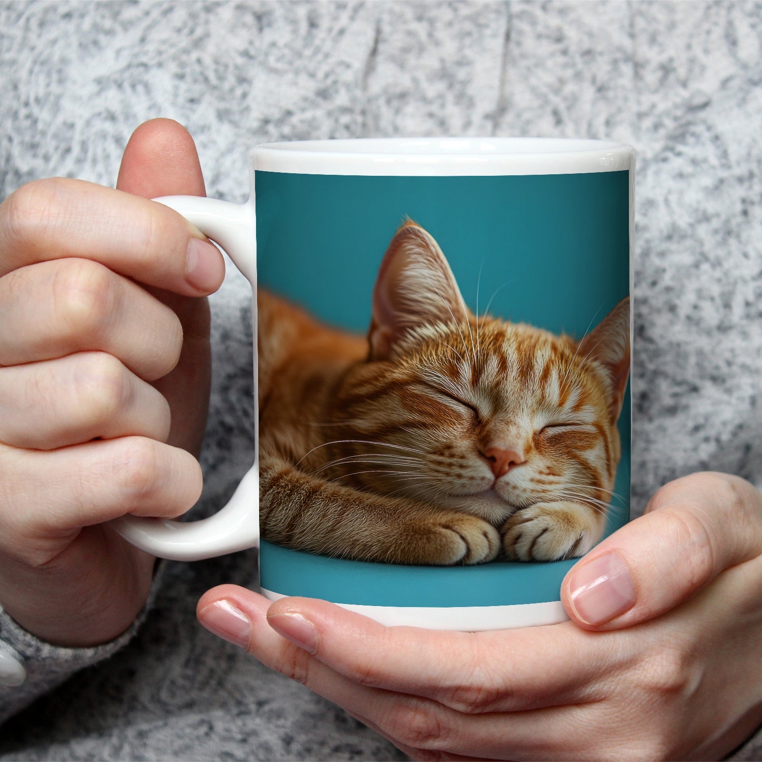 Motivtasse Schlummernde Katze träumt, die Zeit bleibt still. - deyoli