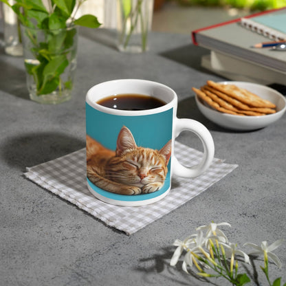 Motivtasse Schlummernde Katze träumt, die Zeit bleibt still. - deyoli