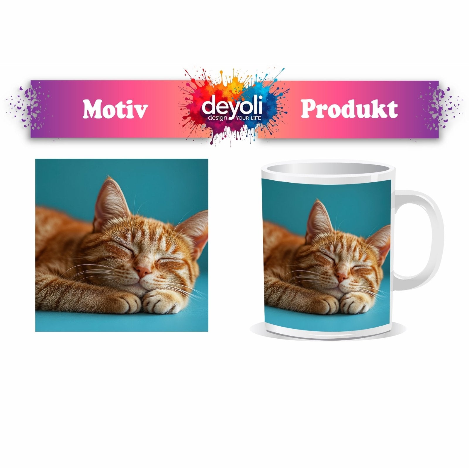 Motivtasse Schlummernde Katze träumt, die Zeit bleibt still. - deyoli