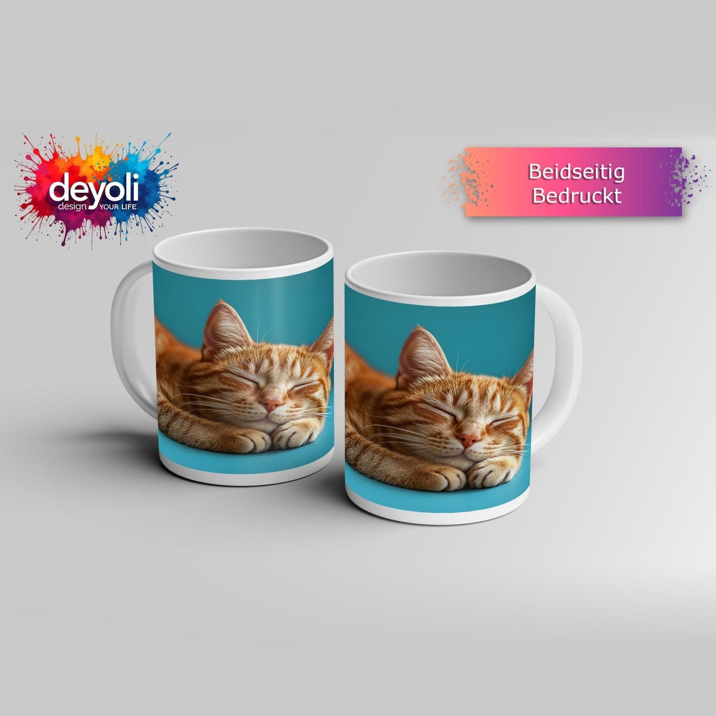 Motivtasse Schlummernde Katze träumt, die Zeit bleibt still. - deyoli
