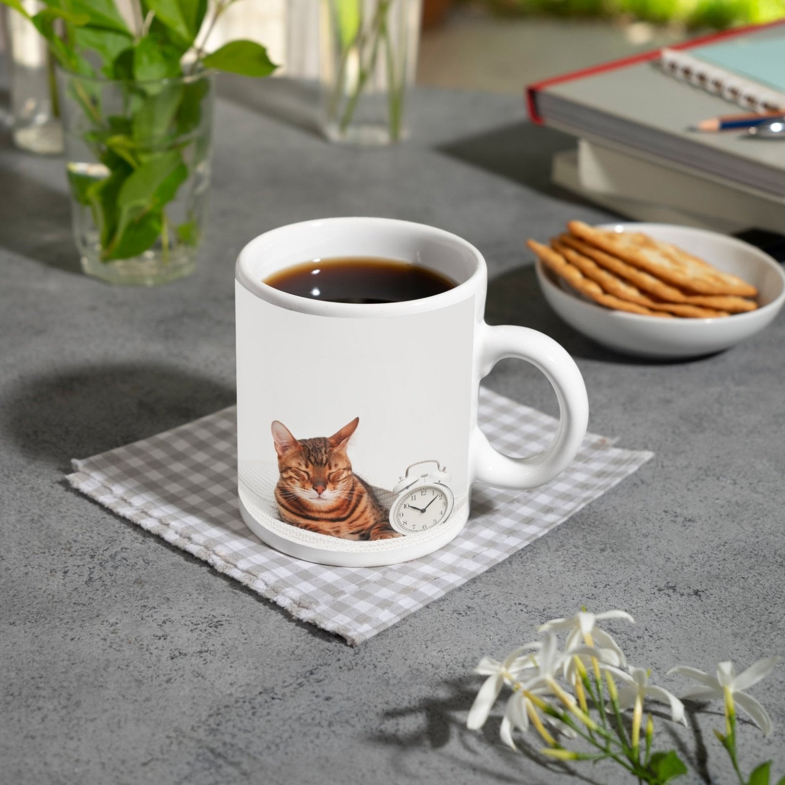 Motivtasse Schlummernde Samtpfote – süße Träume um zehn. - deyoli