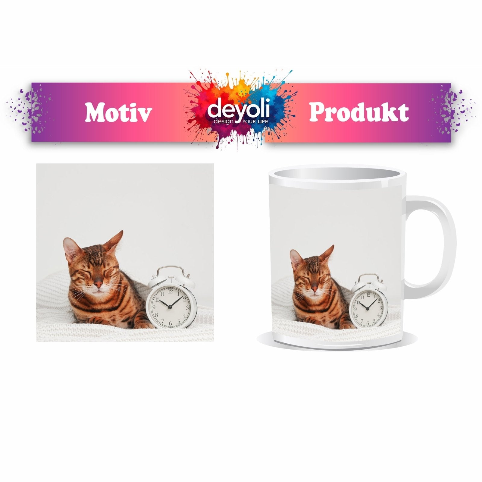 Motivtasse Schlummernde Samtpfote – süße Träume um zehn. - deyoli