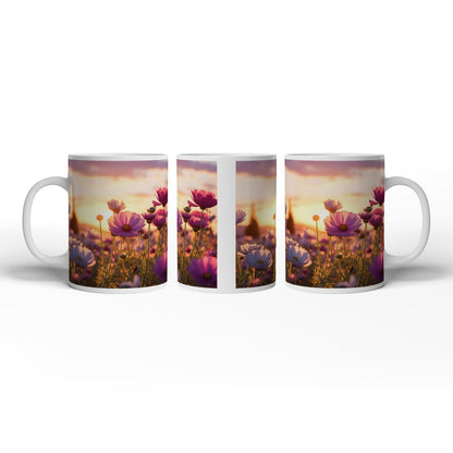 Motivtasse Sonnenuntergang küsst ein Meer aus zarten Kosmeen. - deyoli