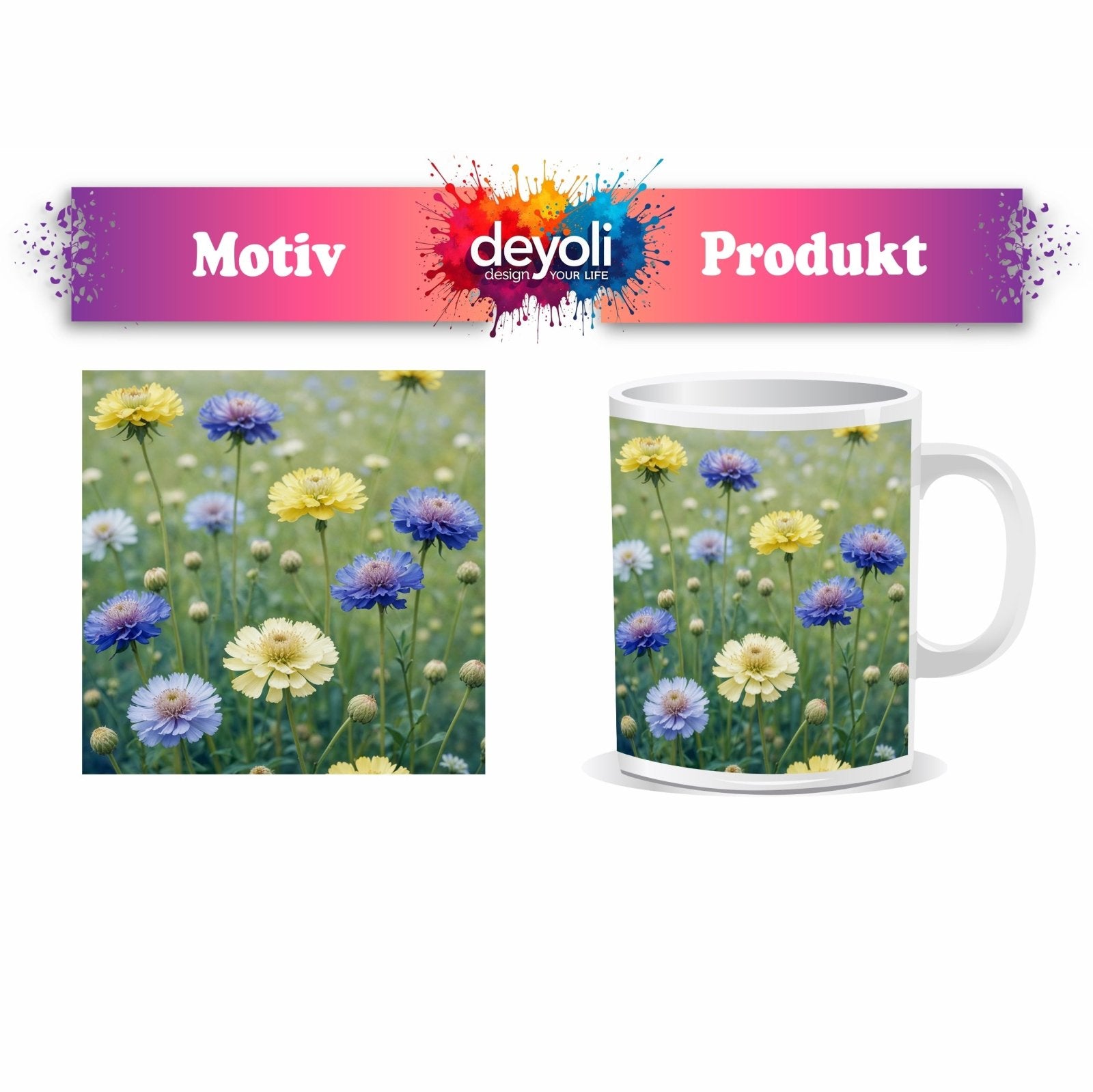 Motivtasse Sonnige Wiesenblüten flüstern vom Sommer im Wind. - deyoli
