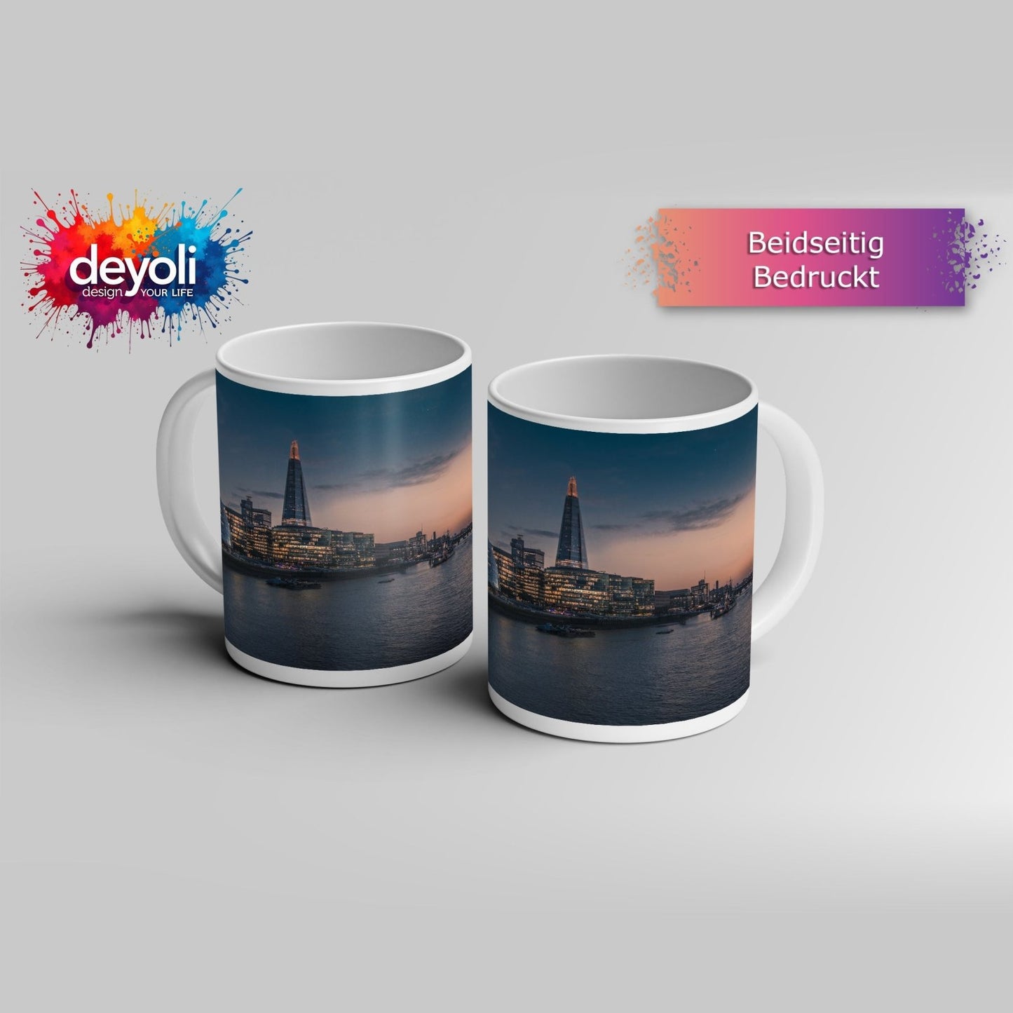 Motivtasse Stadtlichter am Fluss – London erwacht in der Dämmerung. - deyoli