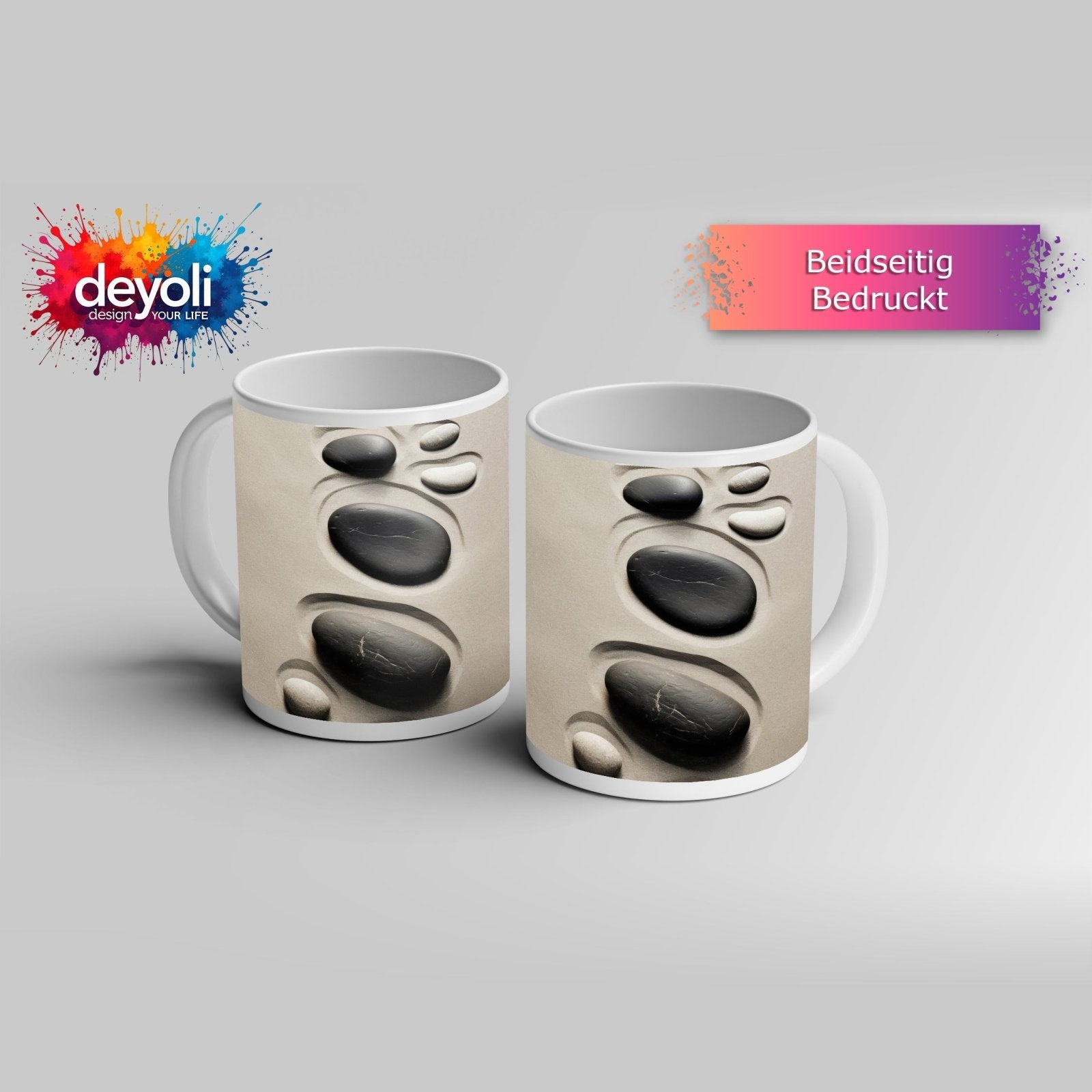 Motivtasse Steine im Sand – gezeichnete Spuren stiller Bewegung. - deyoli