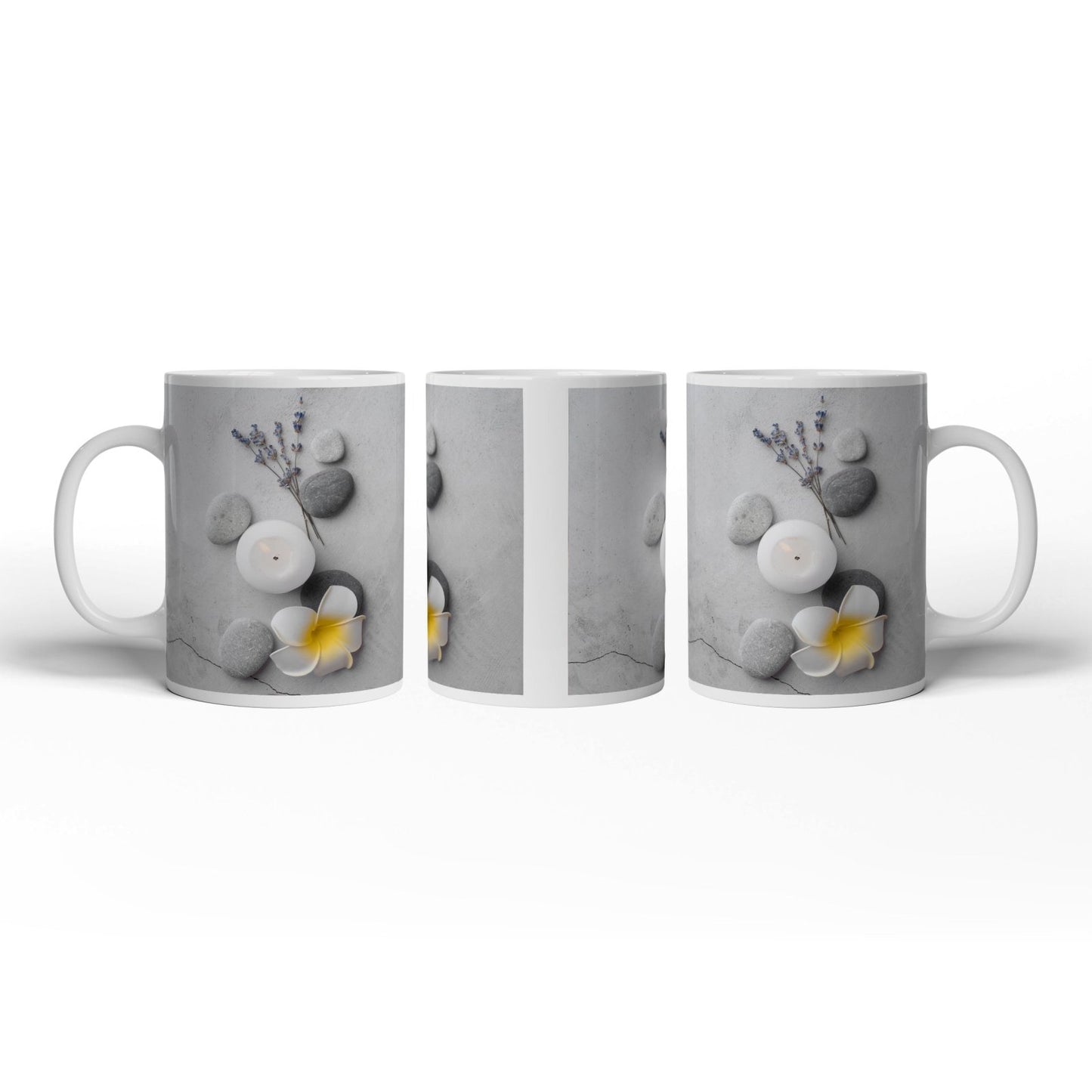 Motivtasse Stille Schönheit mit Stein, Lavendel und Kerzenlicht. - deyoli