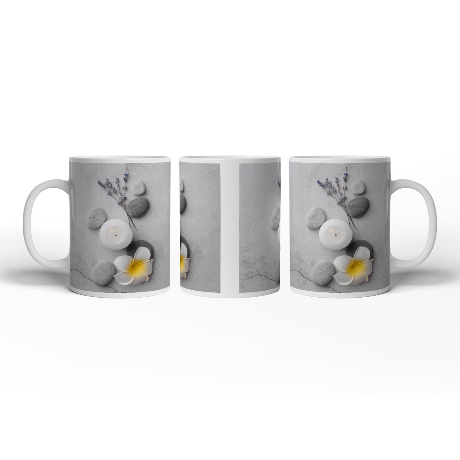 Motivtasse Stille Schönheit mit Stein, Lavendel und Kerzenlicht. - deyoli
