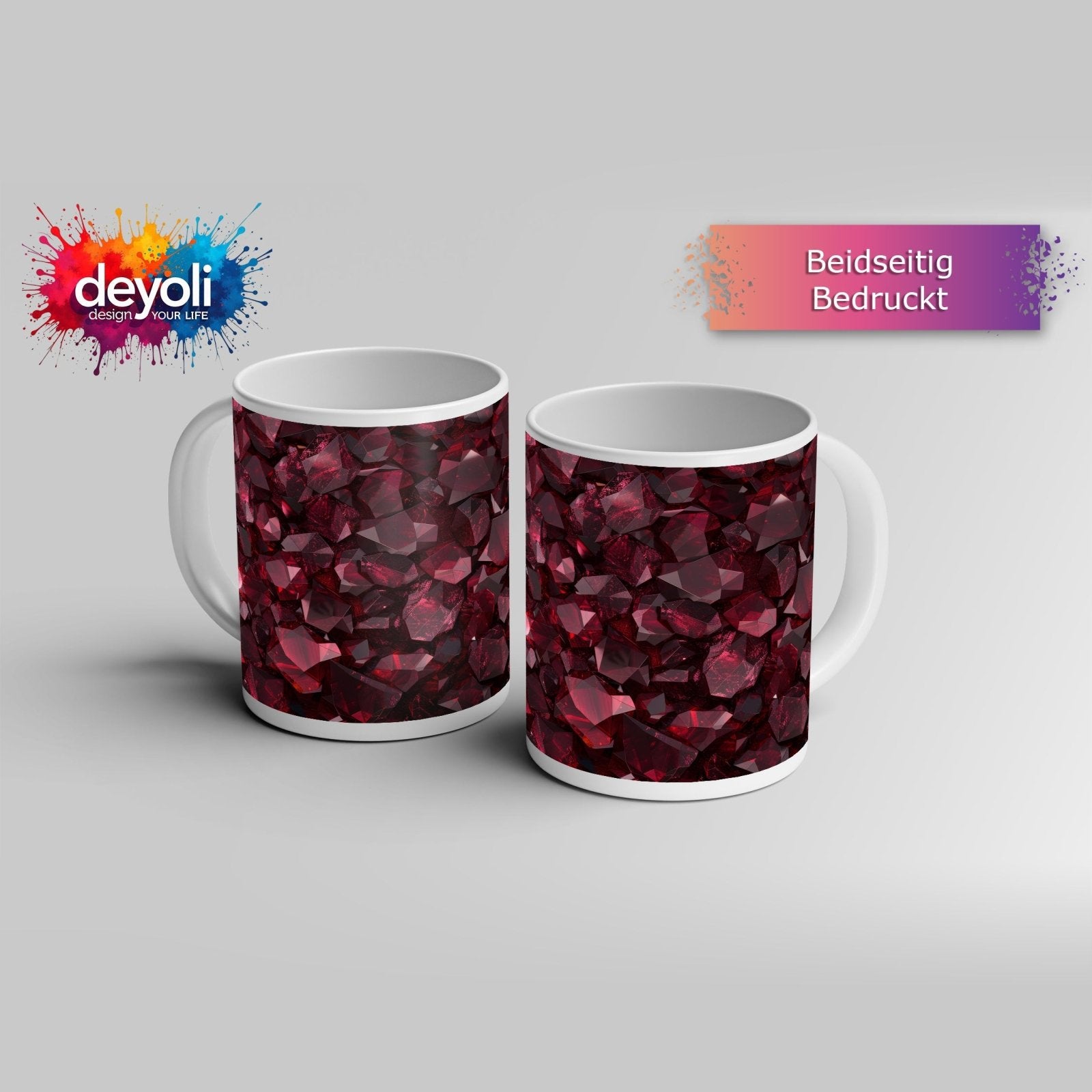Motivtasse Tiefrote Edelsteine funkeln in mystischer Dichte. - deyoli