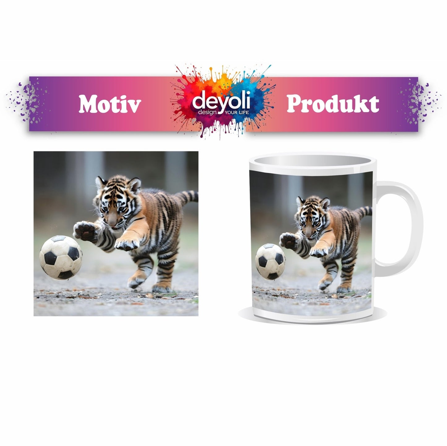 Motivtasse Tigerbaby im Spielrausch – voller Energie am Ball. - deyoli