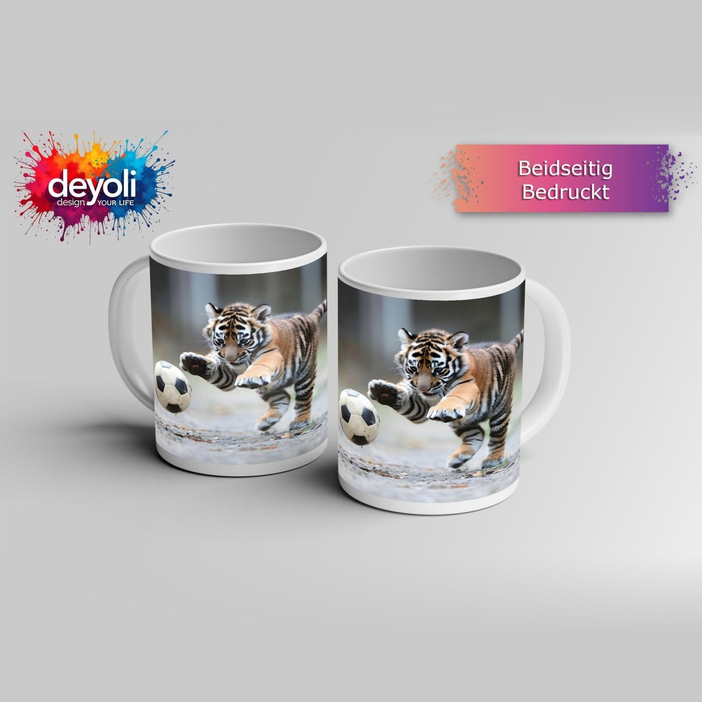 Motivtasse Tigerbaby im Spielrausch – voller Energie am Ball. - deyoli
