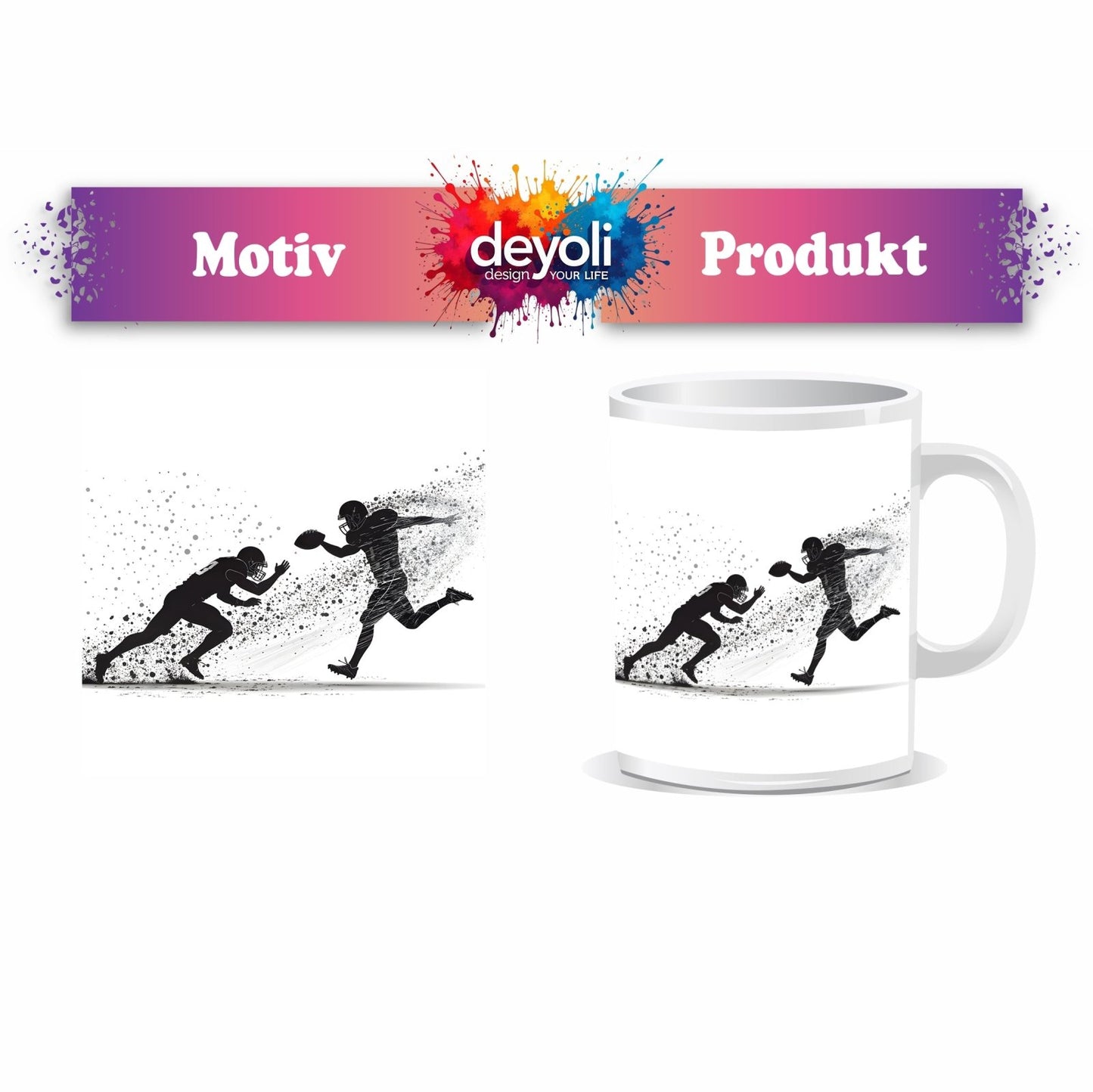 Motivtasse Tinte trifft Taktik – Football als künstlerische Explosion. - deyoli