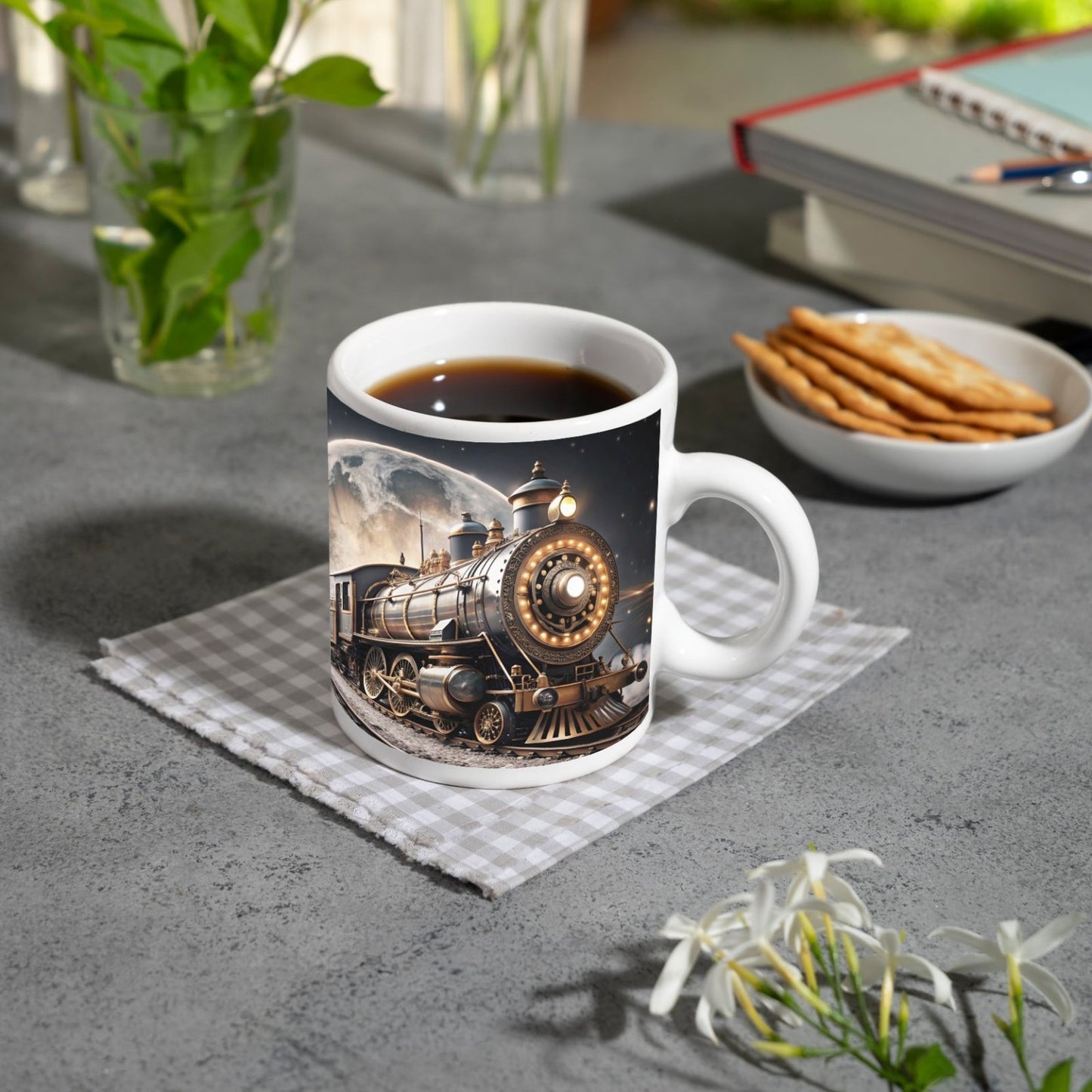 Motivtasse Vor dem Mondlicht glänzt die Reise ins Ungewisse. - deyoli