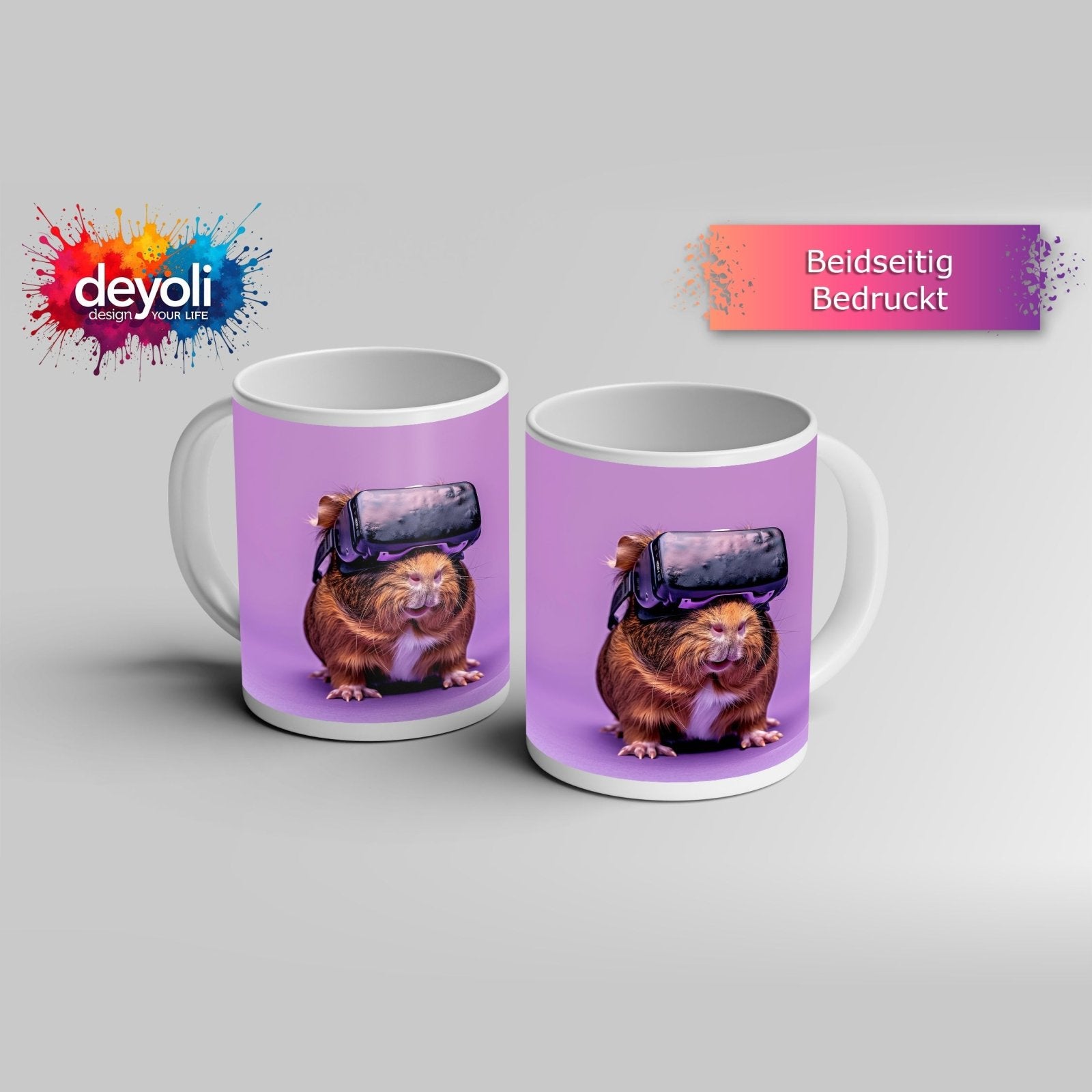 Motivtasse VR - Meerschwein – futuristisch, flauschig, völlig vertieft. - deyoli