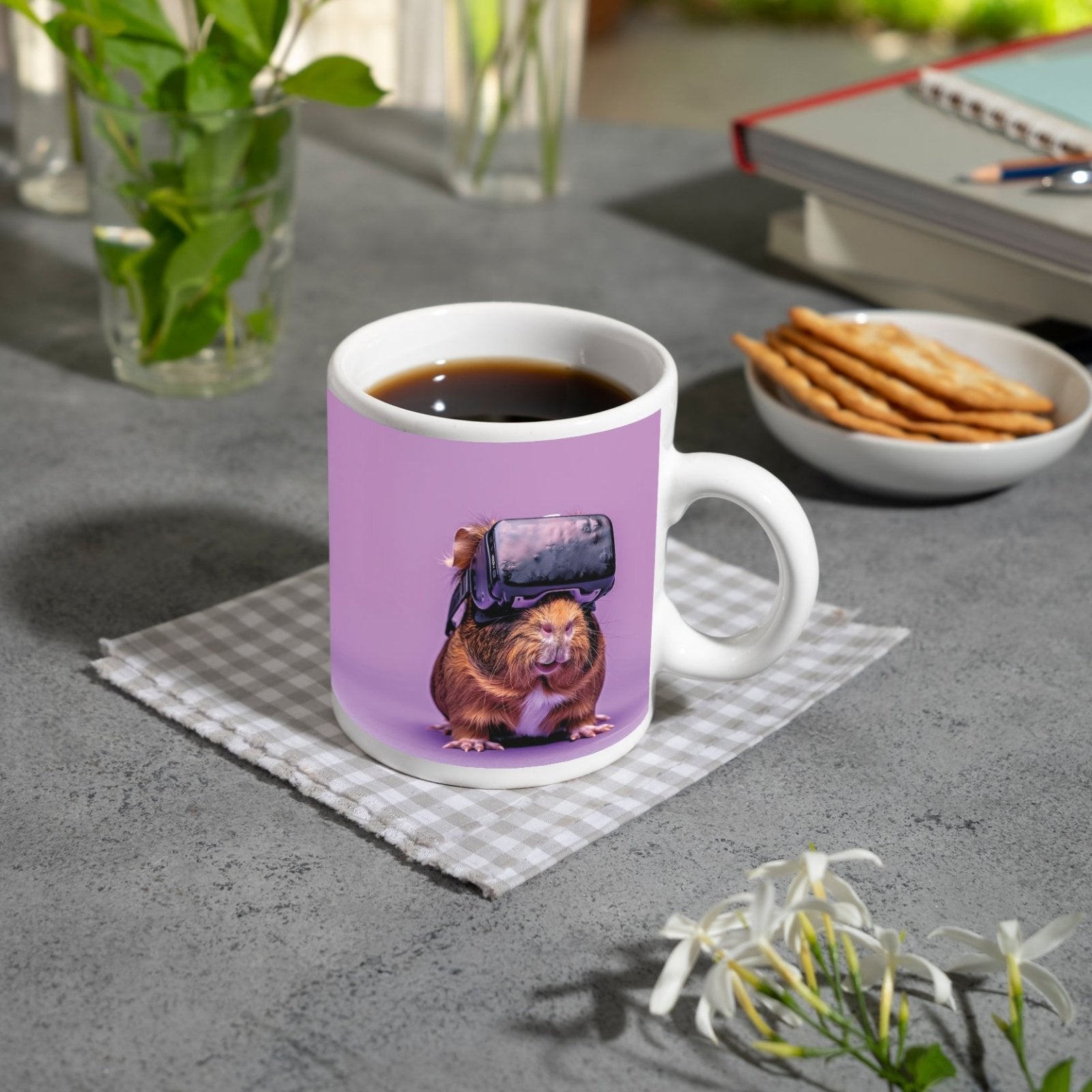 Motivtasse VR - Meerschwein – futuristisch, flauschig, völlig vertieft. - deyoli