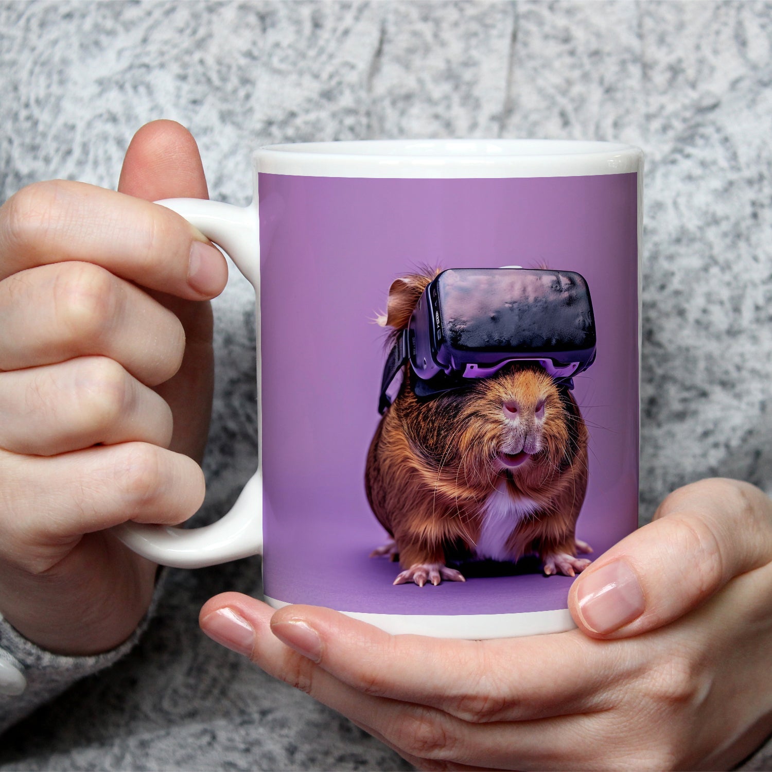 Motivtasse VR - Meerschwein – futuristisch, flauschig, völlig vertieft. - deyoli