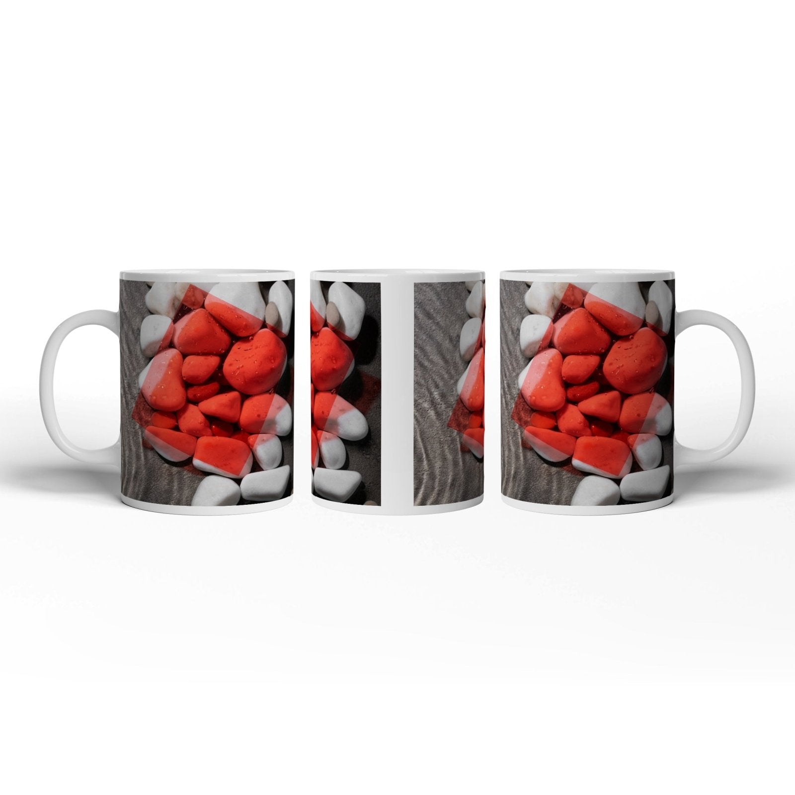 Motivtasse Weiße Kiesel, roter Filter – Kunst im Zen - Gewand. - deyoli