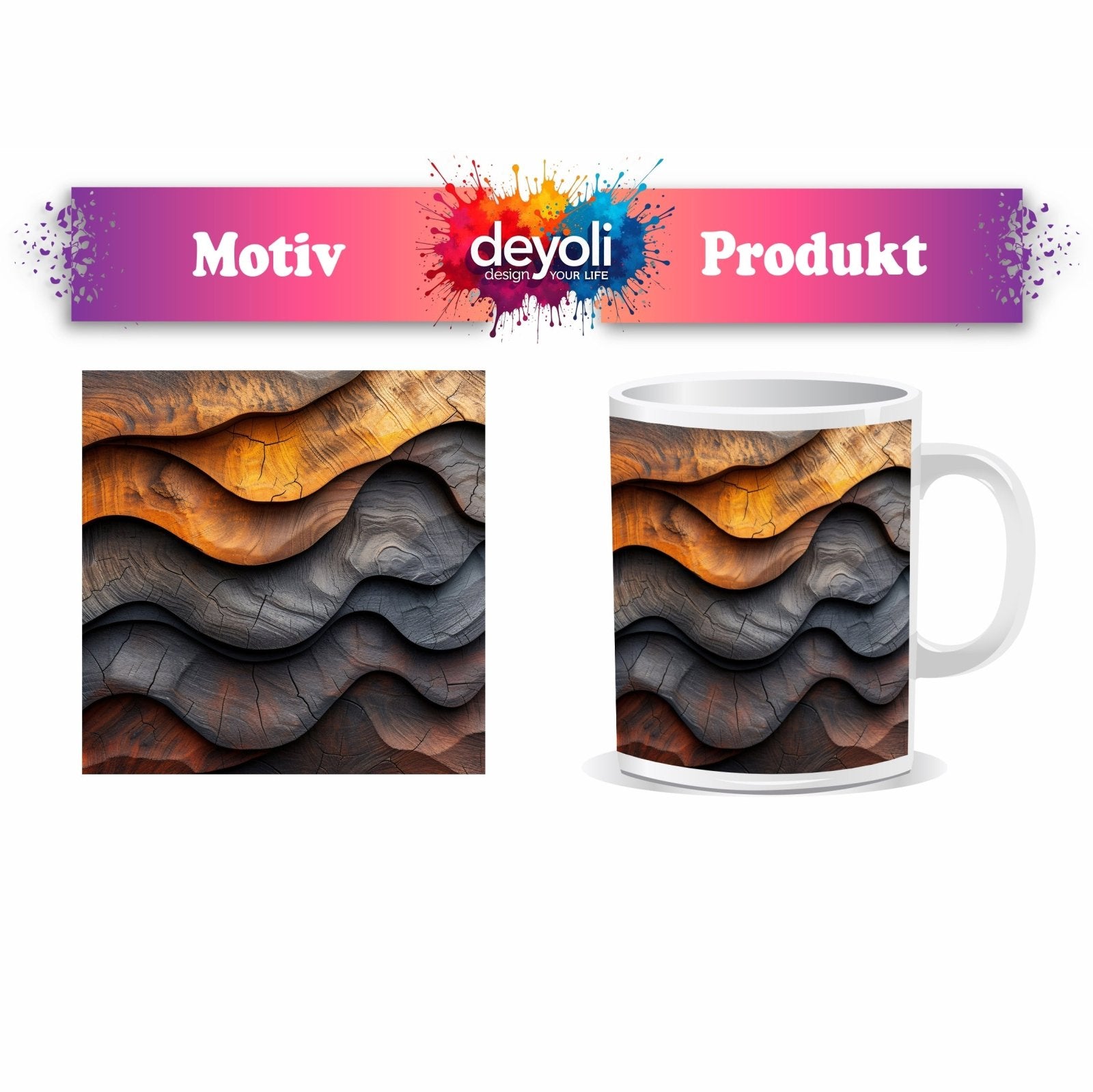 Motivtasse Wellen aus Holz – natürliche Eleganz in rhythmischer Struktur. - deyoli