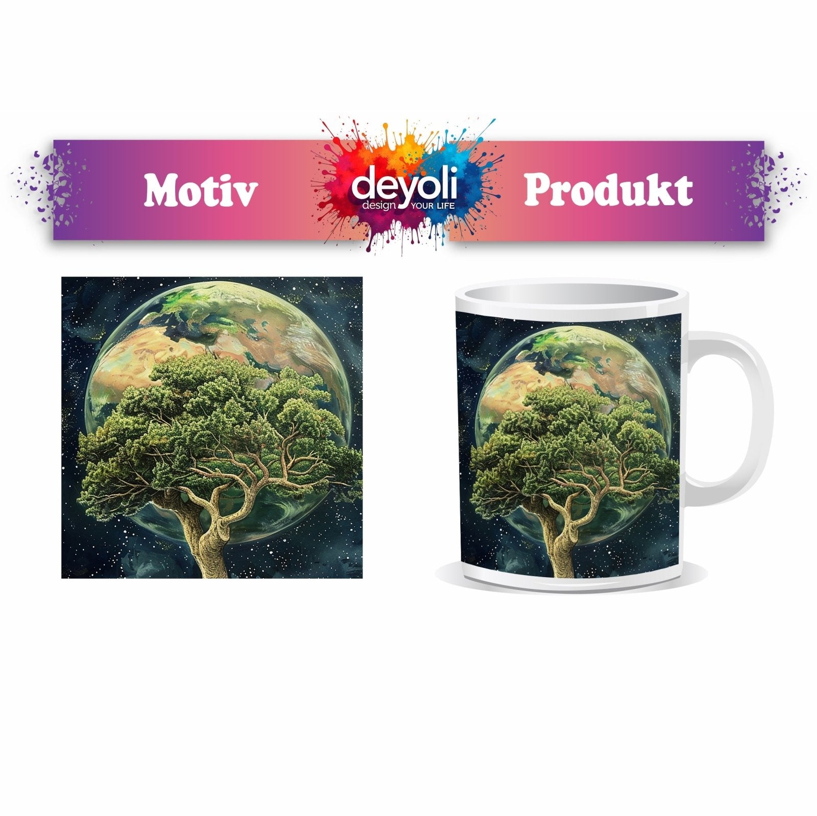 Motivtasse Wurzeln in den Sternen – die Erde ruht im Baum. - deyoli