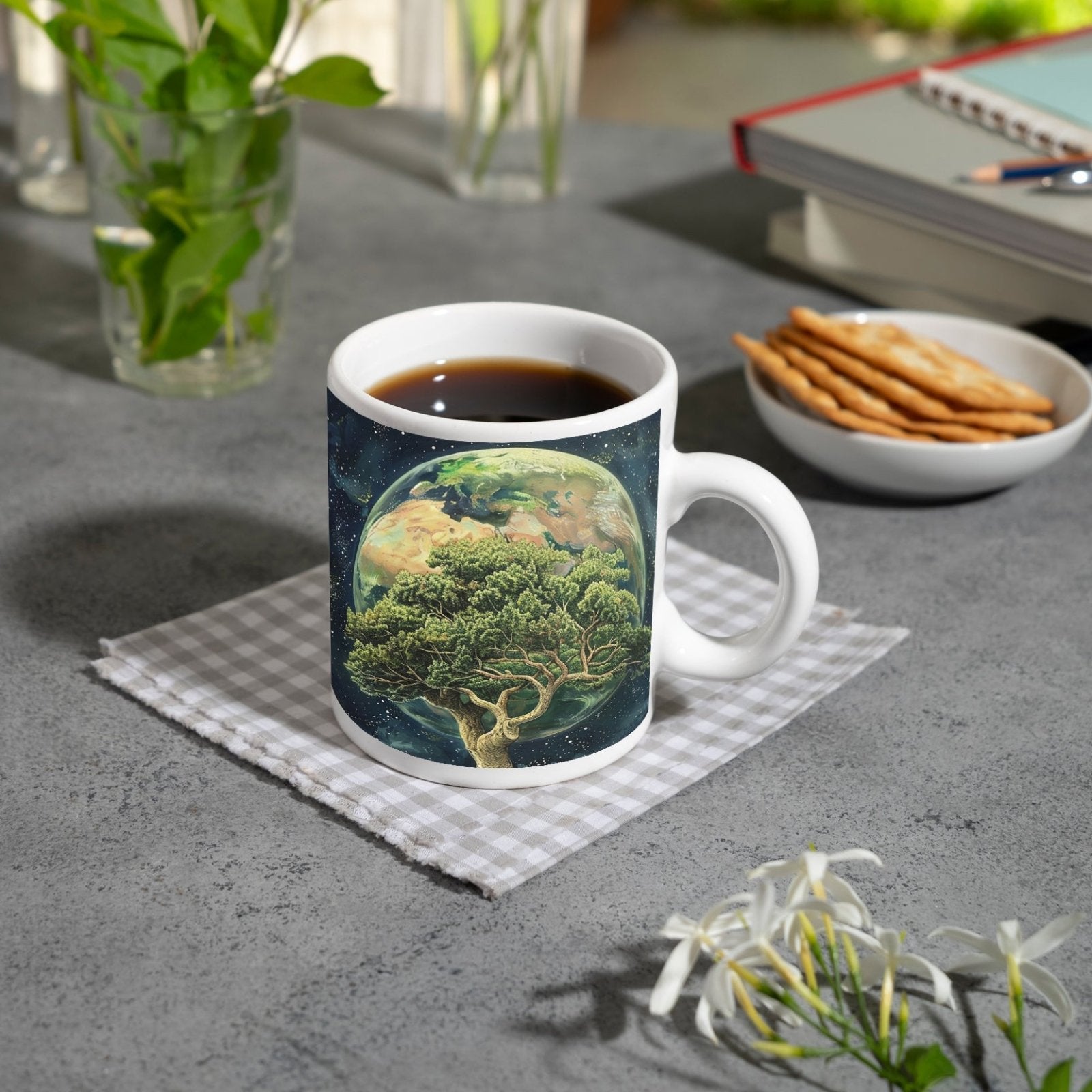 Motivtasse Wurzeln in den Sternen – die Erde ruht im Baum. - deyoli