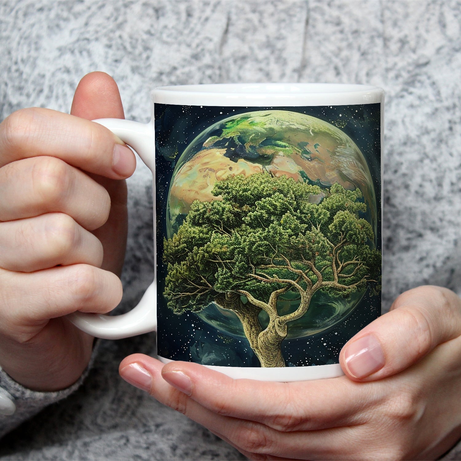 Motivtasse Wurzeln in den Sternen – die Erde ruht im Baum. - deyoli