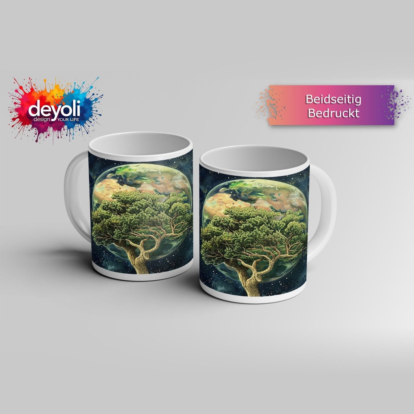 Motivtasse Wurzeln in den Sternen – die Erde ruht im Baum. - deyoli