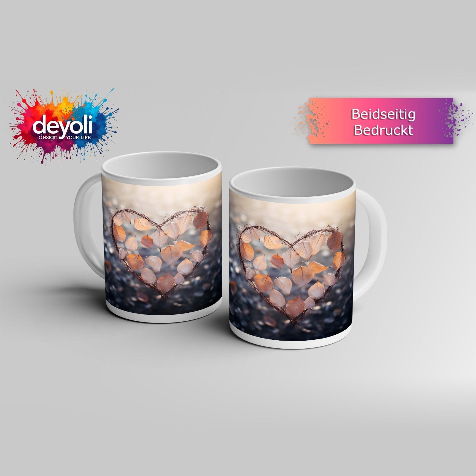 Motivtasse Zartes Herbstherz aus Blättern flüstert von Vergänglichkeit. - deyoli
