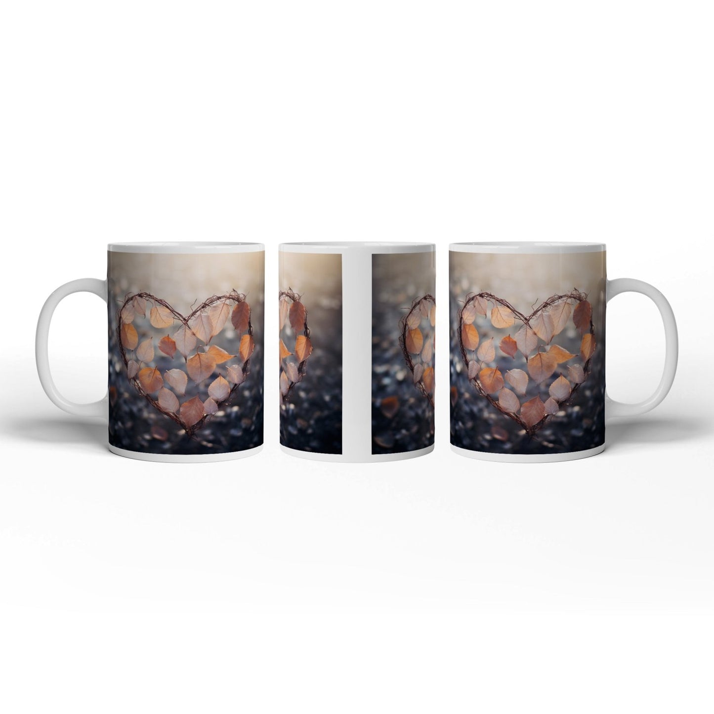 Motivtasse Zartes Herbstherz aus Blättern flüstert von Vergänglichkeit. - deyoli