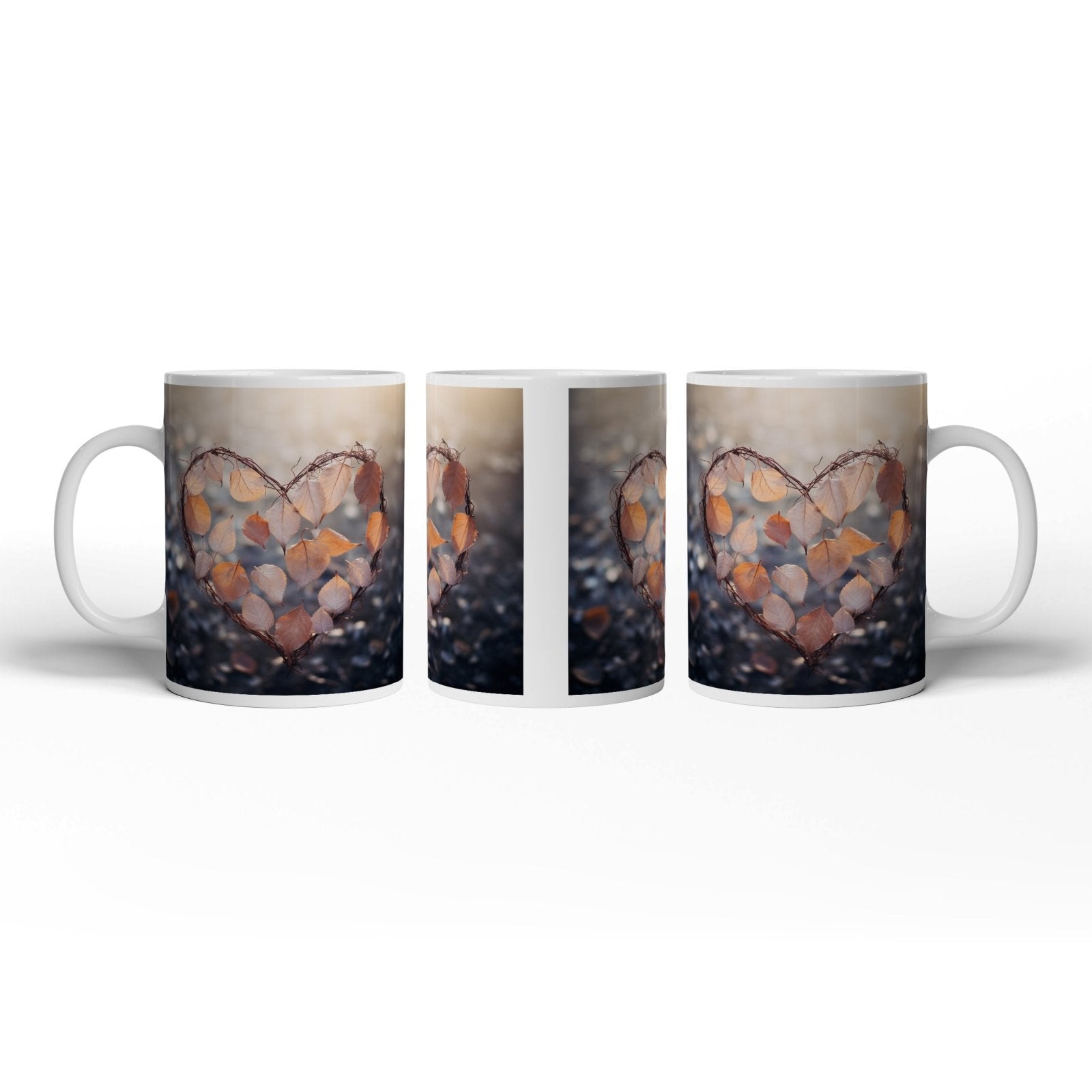 Motivtasse Zartes Herbstherz aus Blättern flüstert von Vergänglichkeit. - deyoli