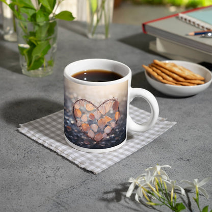 Motivtasse Zartes Herbstherz aus Blättern flüstert von Vergänglichkeit. - deyoli