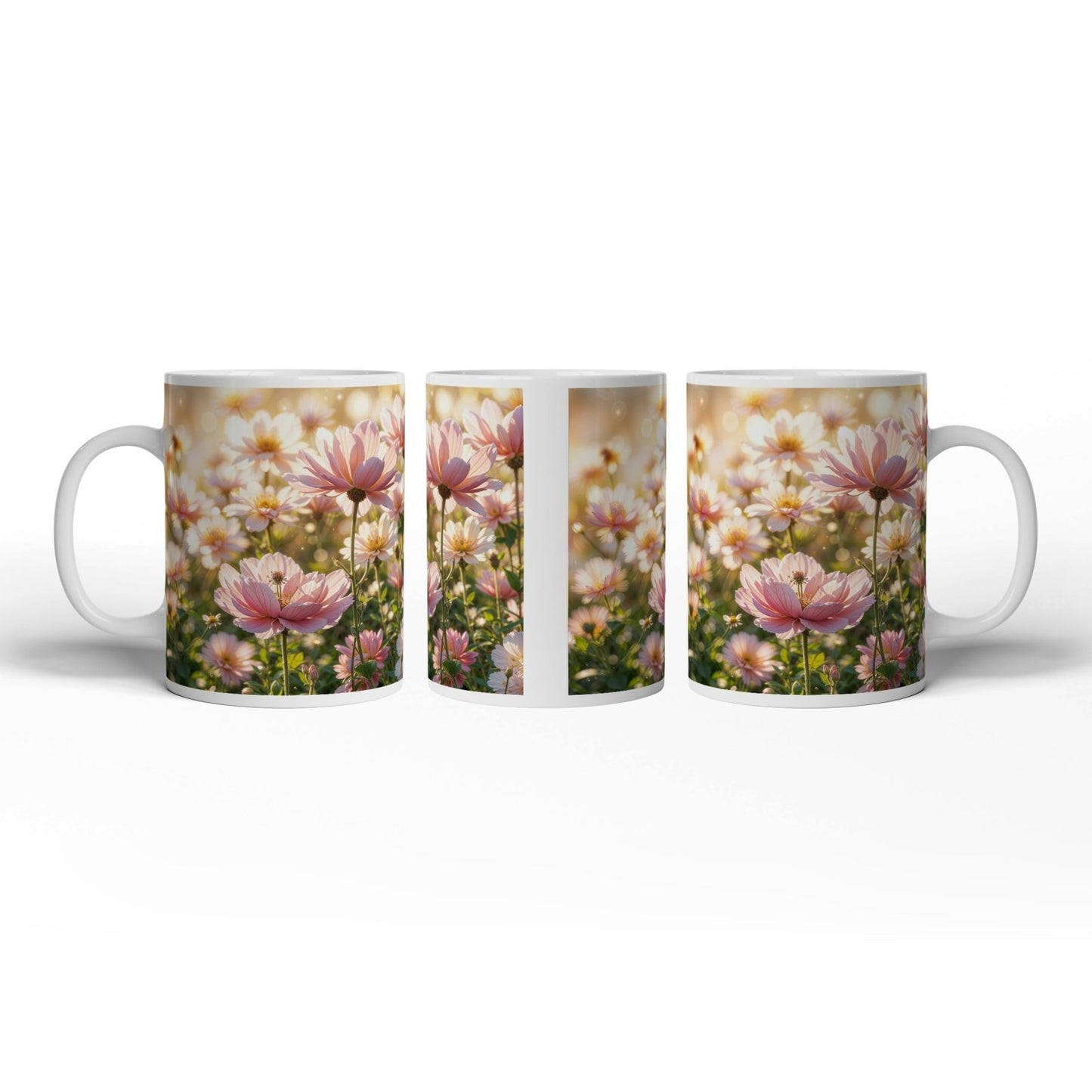 Motivtasse Zartrosa Blüten tanzen im goldenen Licht des Morgens. - deyoli