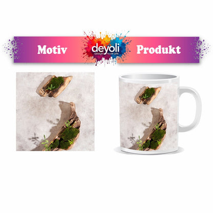 Motivtasse Zen trifft Design – Moosgarten auf Treibholz. - deyoli