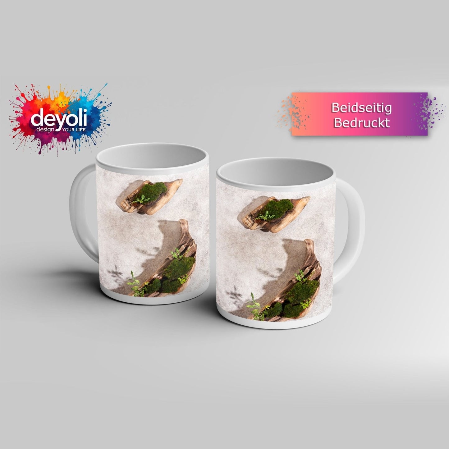 Motivtasse Zen trifft Design – Moosgarten auf Treibholz. - deyoli