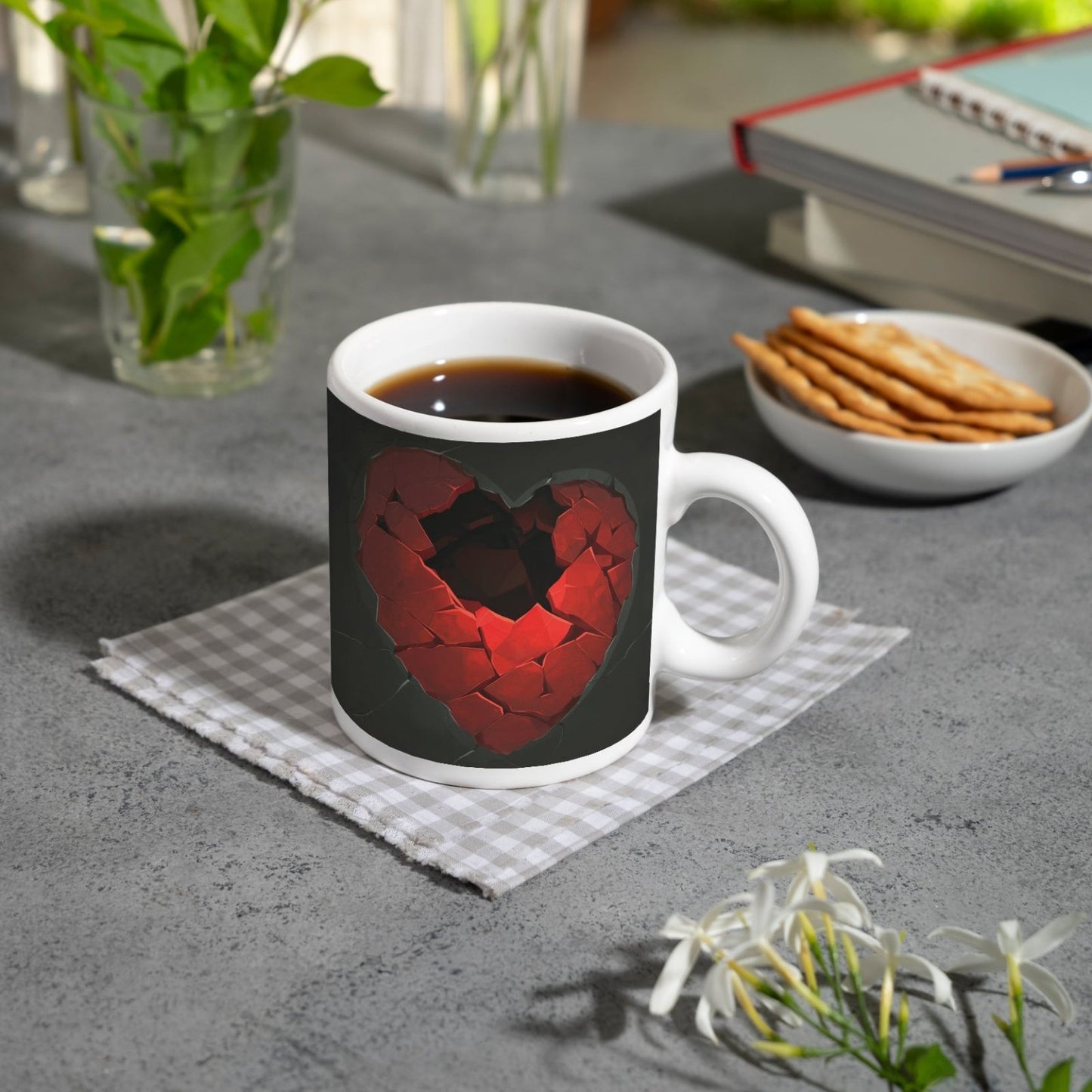 Motivtasse Zersprungenes Herz offenbart dunkle Leere der Sehnsucht. - deyoli