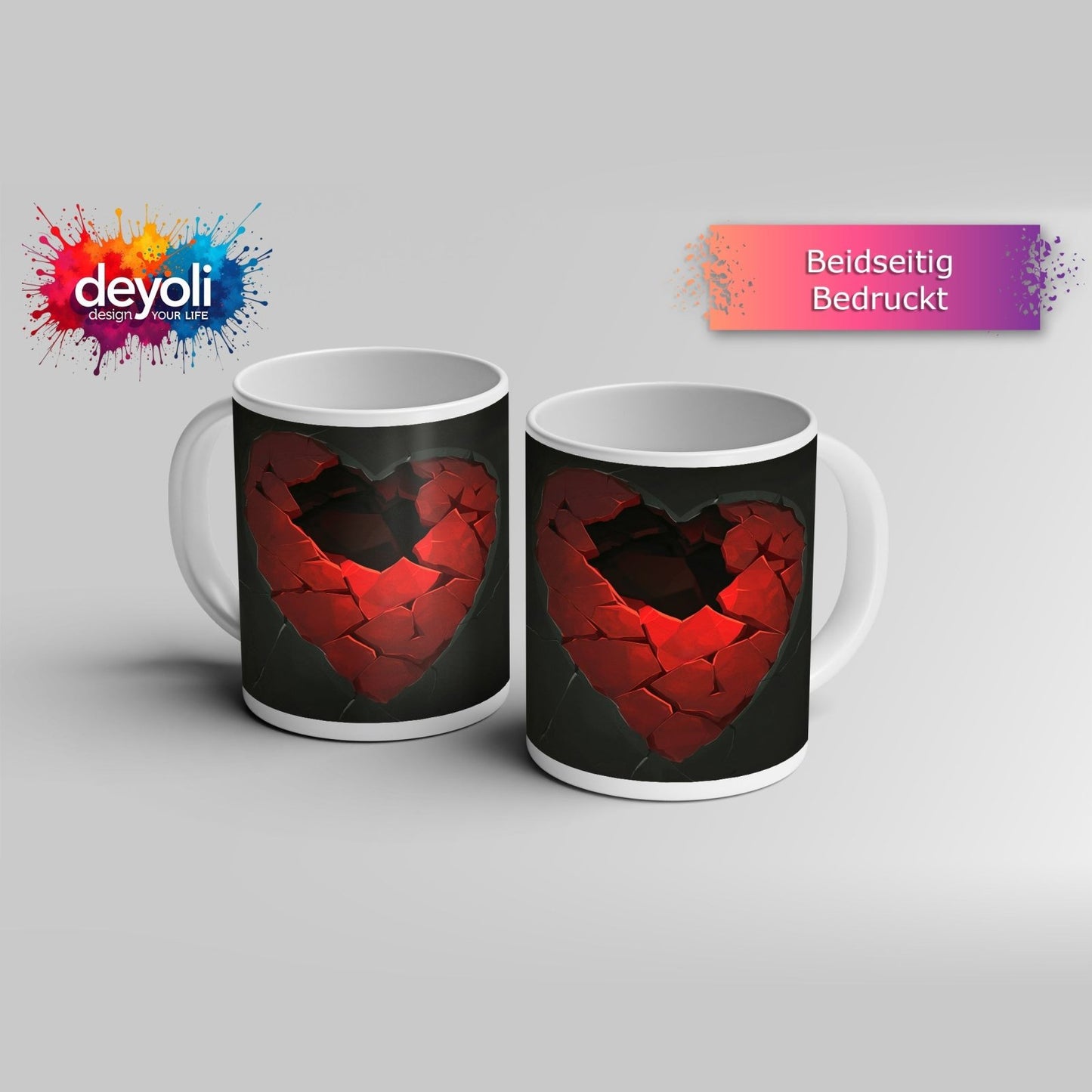 Motivtasse Zersprungenes Herz offenbart dunkle Leere der Sehnsucht. - deyoli