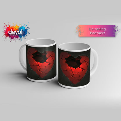 Motivtasse Zersprungenes Herz offenbart dunkle Leere der Sehnsucht. - deyoli