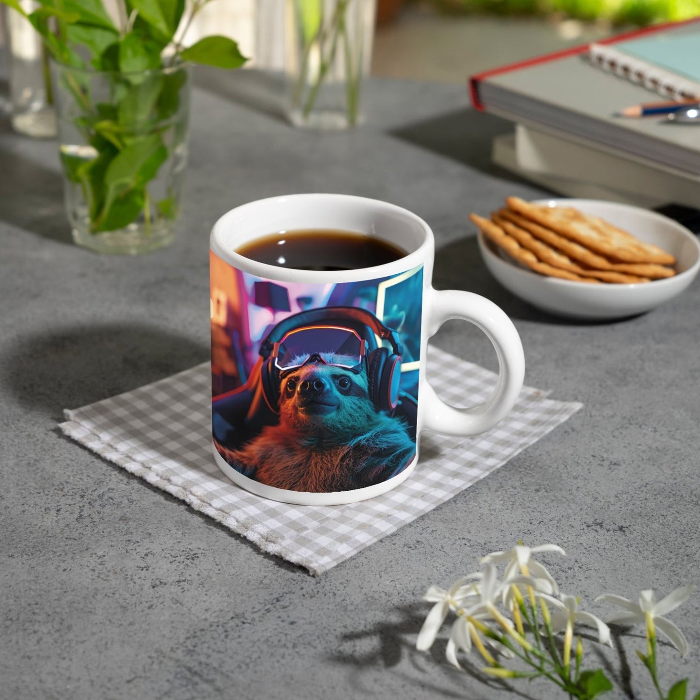 Motivtasse Zocker - Faultier – entspannt im Neonlicht des Spiels. - deyoli
