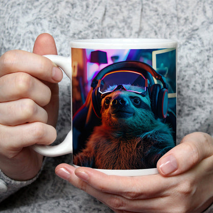Motivtasse Zocker - Faultier – entspannt im Neonlicht des Spiels. - deyoli