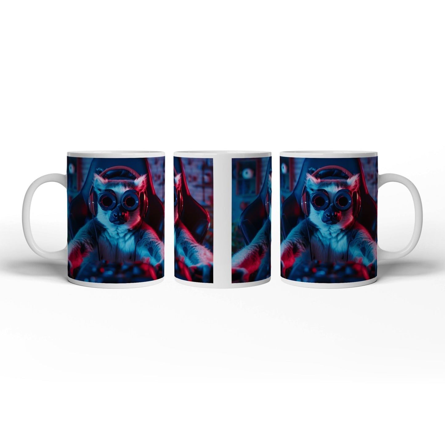 Motivtasse Zocker mit Stil – Lemur im Hightech - Gear an der Tastatur. - deyoli