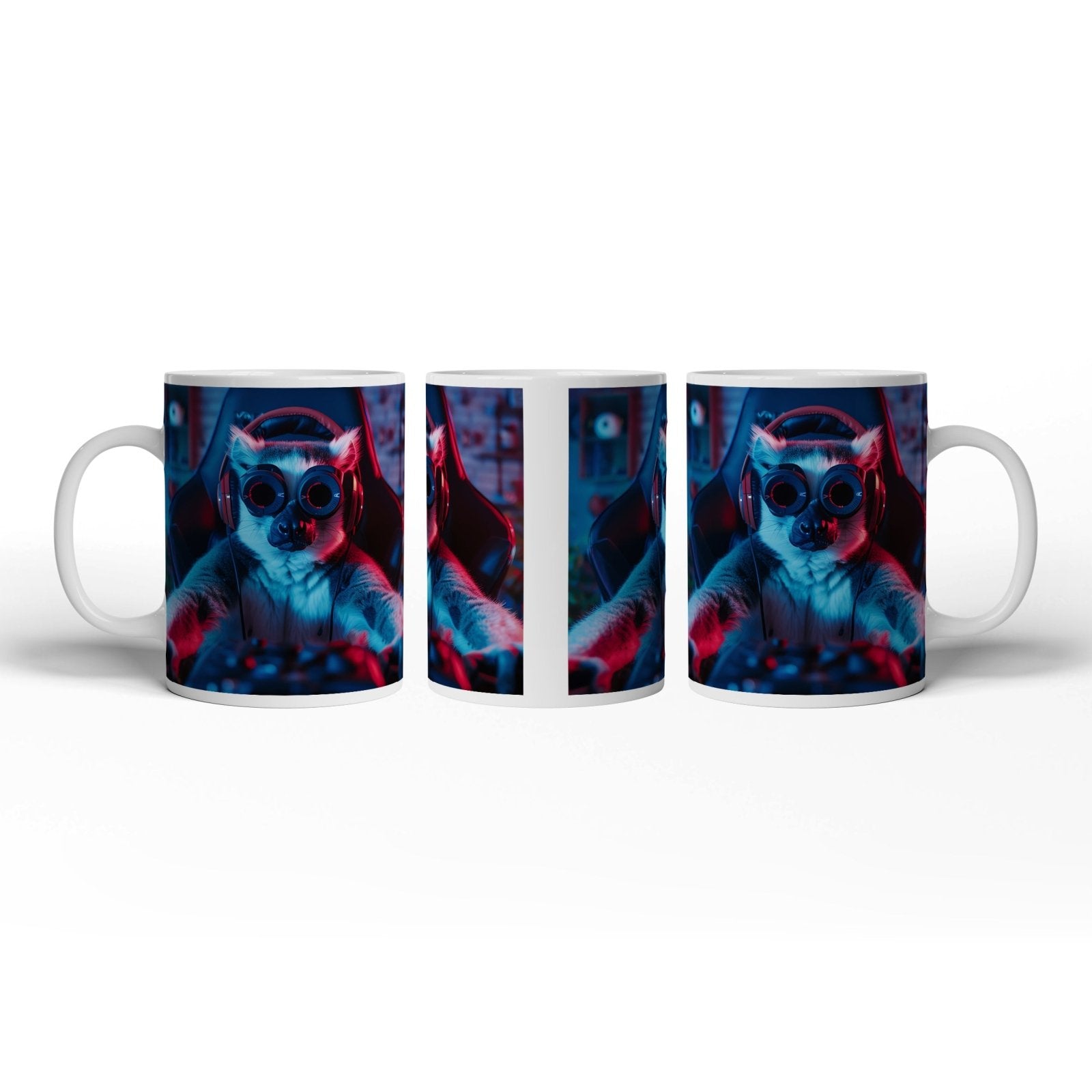 Motivtasse Zocker mit Stil – Lemur im Hightech - Gear an der Tastatur. - deyoli